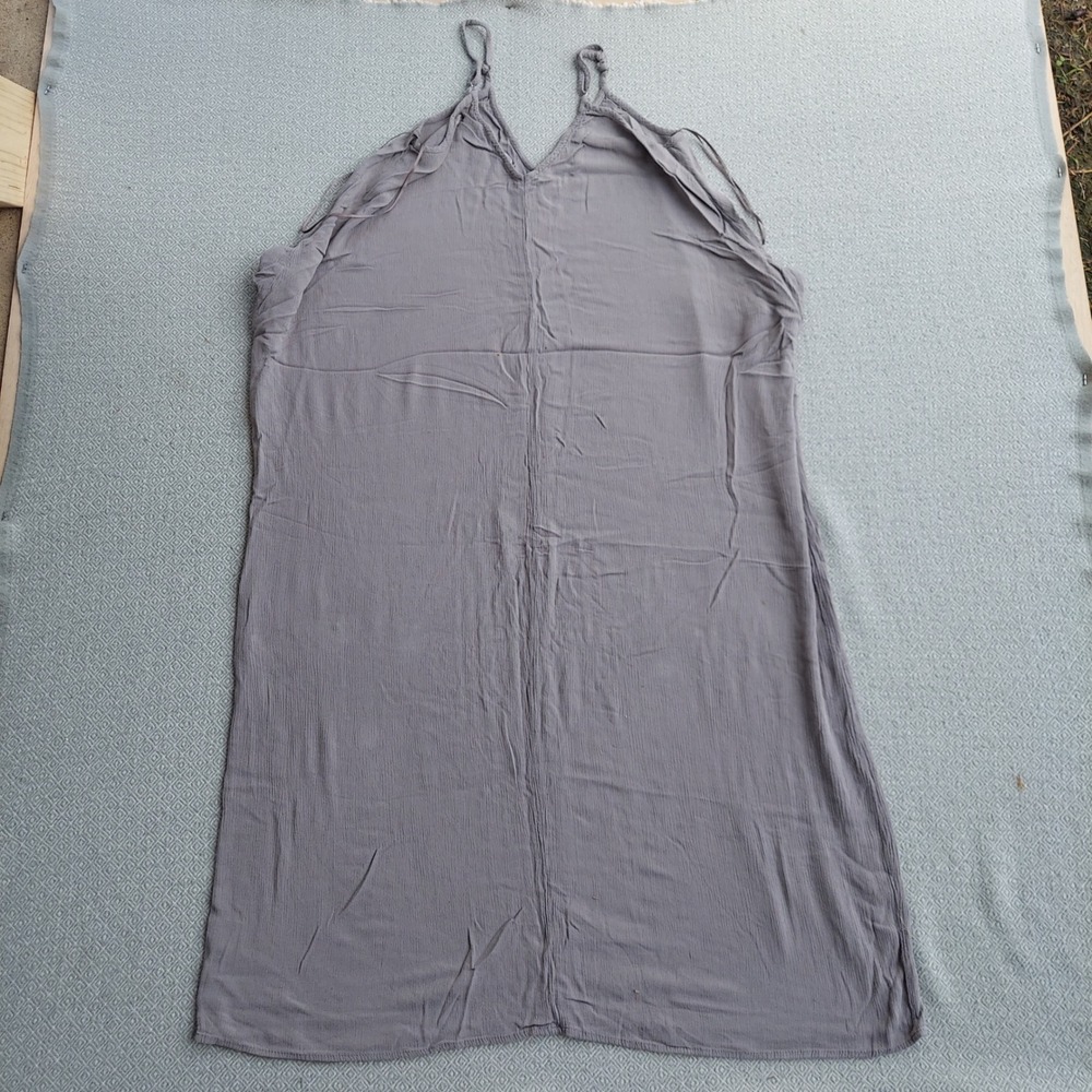 Lovestitch‎ Dress Womens S/M Gray Sleeveless Midi Boho Gauze Braided Straps